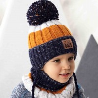 Žieminė kepurė su mova berniukui (50-52 cm) garstyčių/mėlynos spalvos 42-481